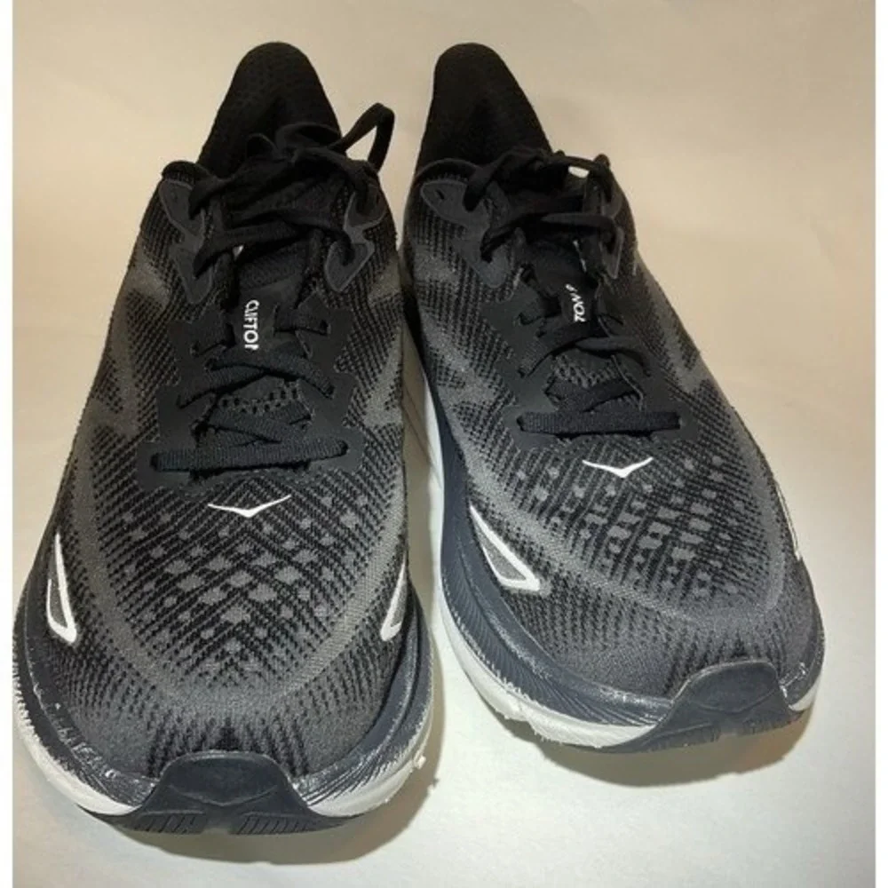 Hoka One One Clifton 9 Black/White Lace Up Running Sneakers Women 10.5B Vietnam‎